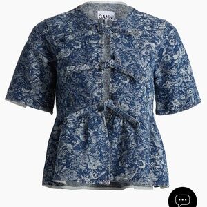 Ganni Tapestry Tie Denim Blouse Size 38